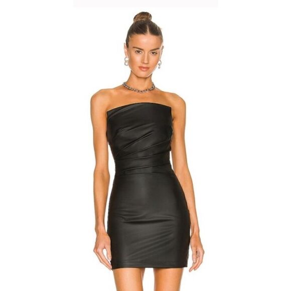 RtA Poppy Faux Leather Strapless Body-Con Dress in Black NWT Size 0 - Picture 1 of 8